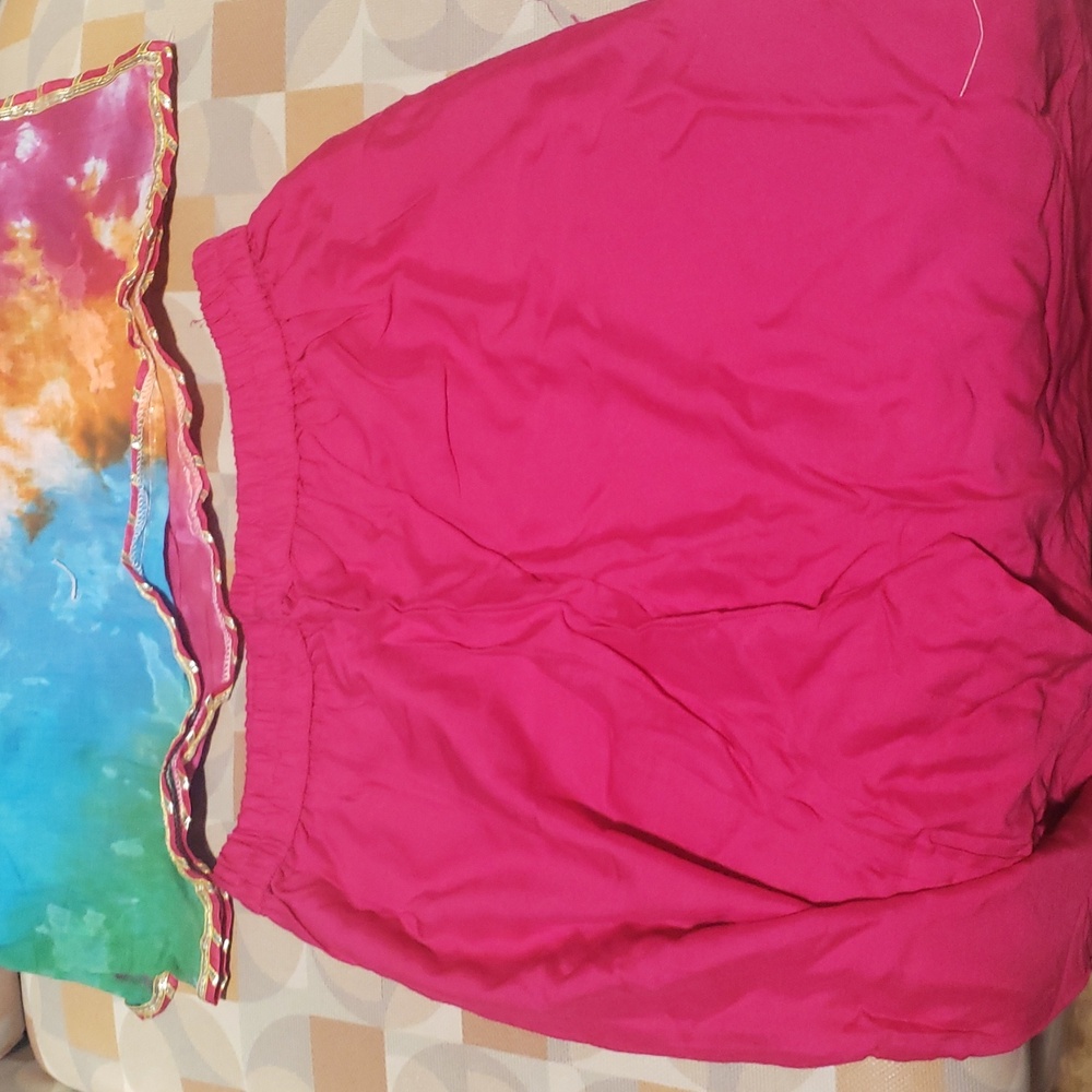 Tie Dyed Cotton Dupatta and Hot Pink Elastic Waist Pants Set EU 40 US M - Picture 6 of 7